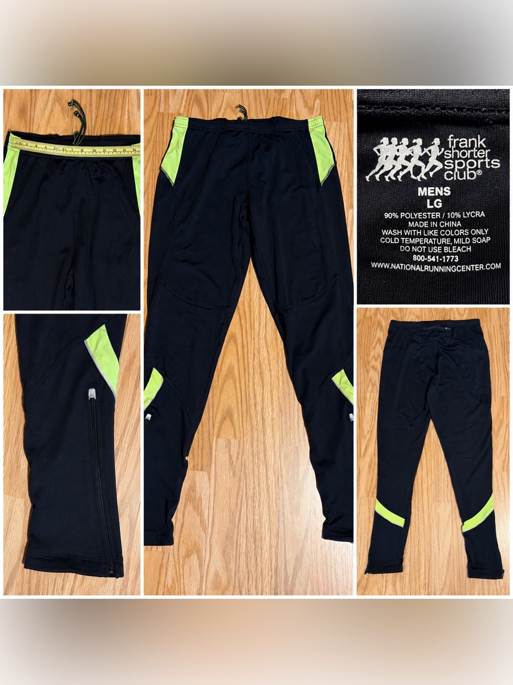 Frank Shorter Sports Club Men’s Large Running Tights Reflective Zip Ankle